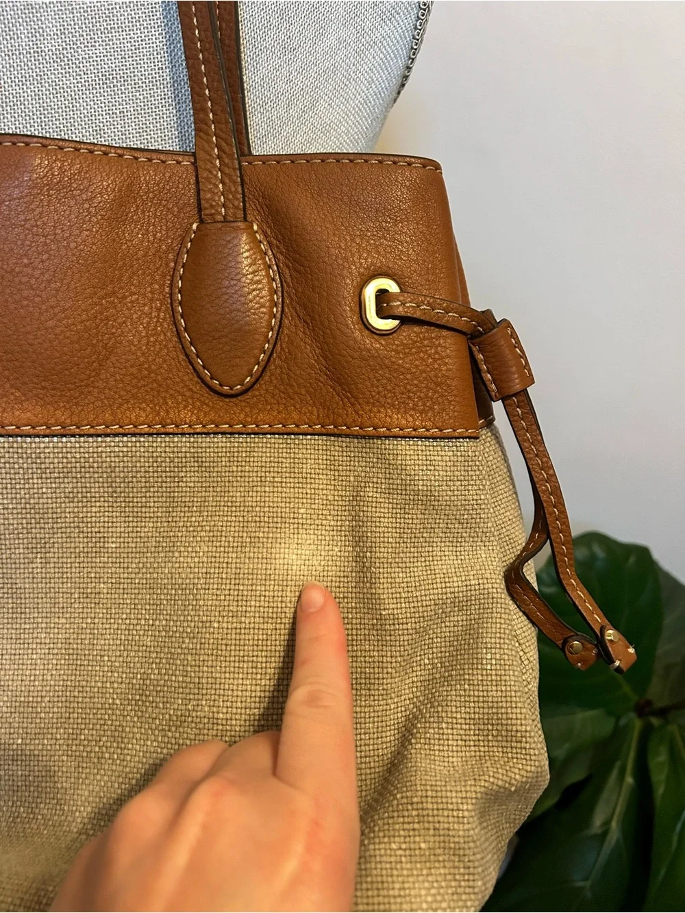 Michael Kors Brown Leather & Beige Canvas Tote
